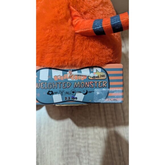Orange Plush Blink Weighted Monster Toy With Striped Horns & Yellow Bow new - Picture 7 of 8
